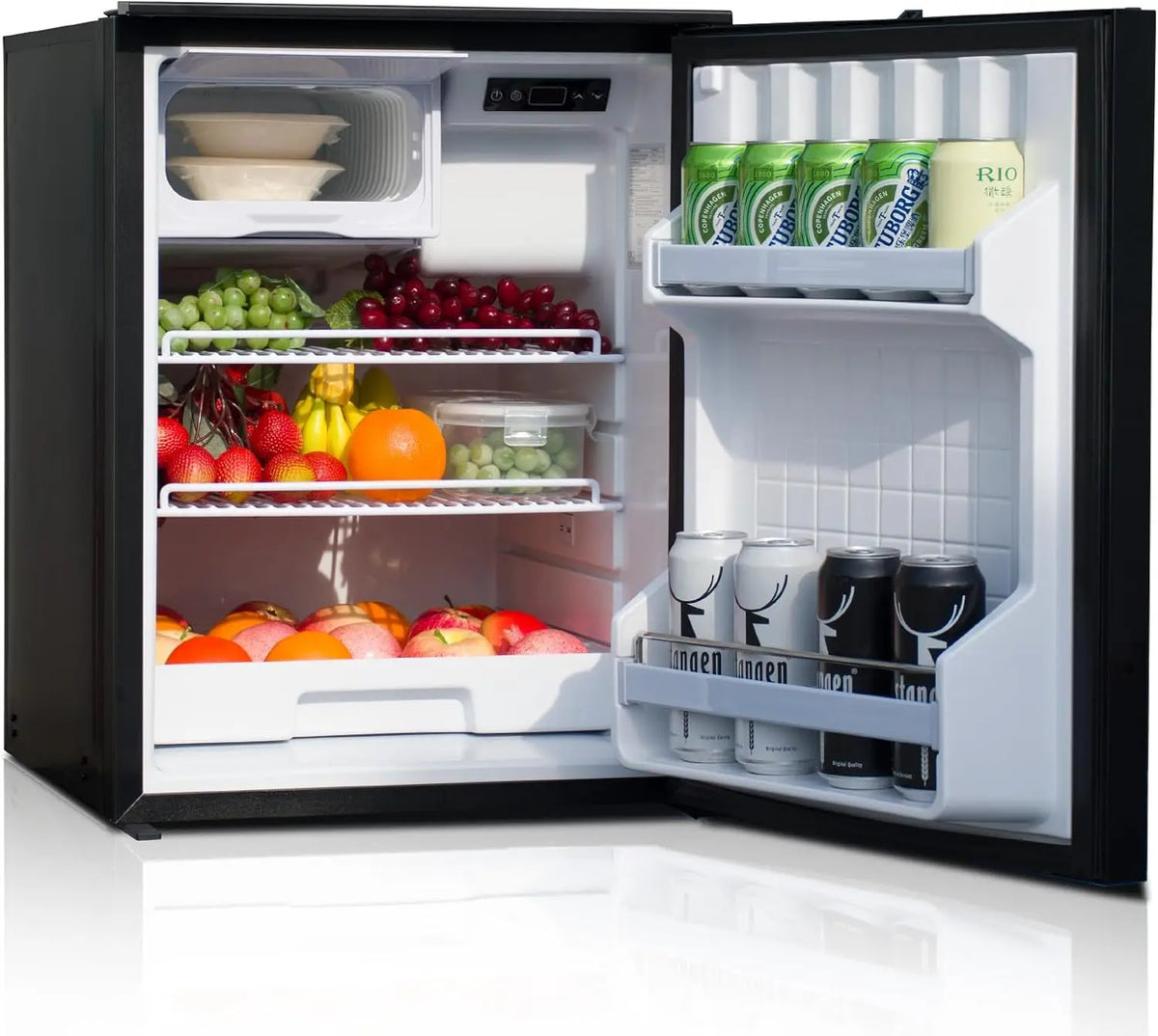 Smad 3.0 Cu. Ft. 12V/24V DC RV Refrigerator with Freezer, 18.8 in.W Car Travel Fridge Freezer with LED Light, SUV, Van, Boat & Camping