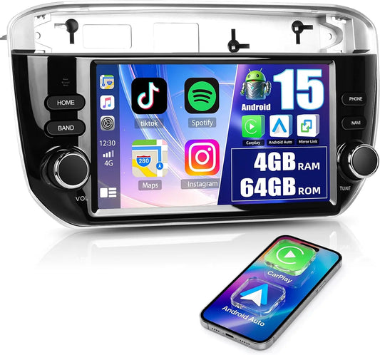 for Fiat Punto 2012-2015 Android 15 Car Radio, 2G+64G, 7 Inch IPS Touch Screen with Bluetooth FM Stereo WiFi GPS Navi+SWC