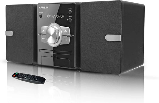 Home 30W Stereo System with CD Player, FM Radio, Bluetooth, AUX in, USB in, Earphone Jack, Remote Control Included, HiFi Shelf Stereo System
