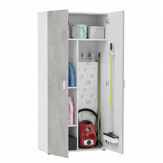 Armoire, avec étagères, avec portes, 182 x 80 x 37 cm, coloris blanc et gris, pour la chambre