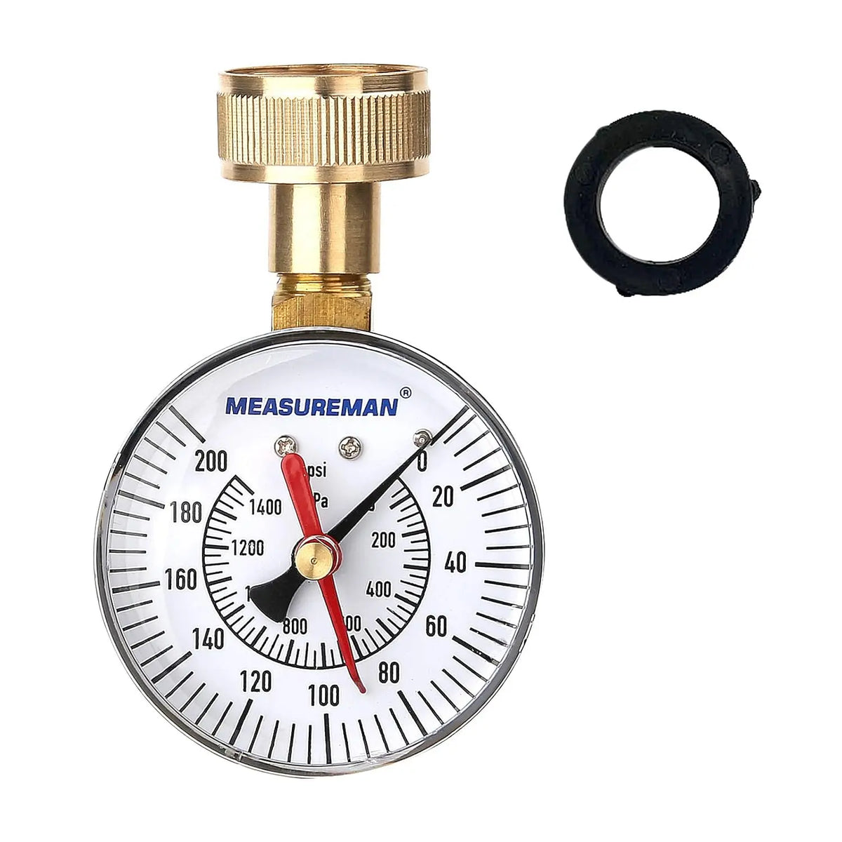 MEASUREMAN 2-1/2 Inch Water Pressure Test Gauge, 3/4 Inch Female Hose Thread, 0-200 psi/kpa with Maximum Pressure Memory