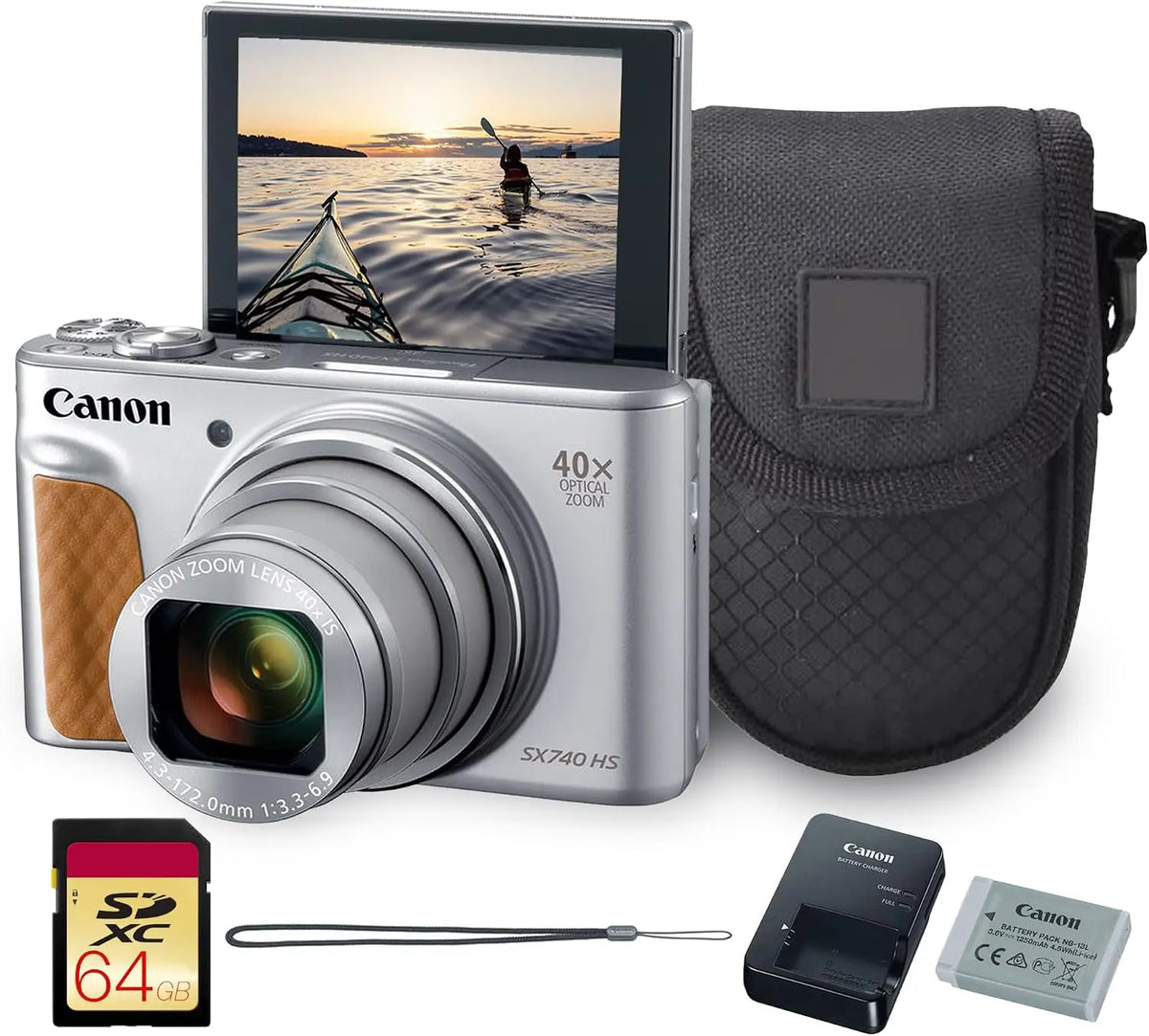 Canon PowerShot SX740 HS 20.3MP Digital Camera 2956C001 Silver Bundle, Remote Control, Bluetooth Connectivity