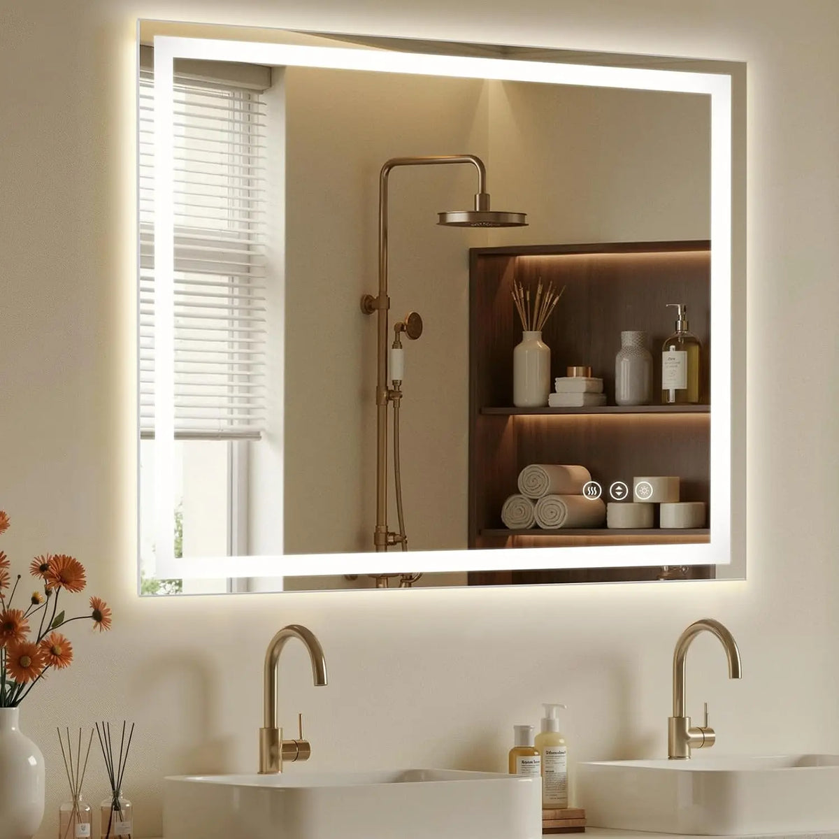 48x36 LED Bathroom Mirror with Lights, Dual Lit, Anti-Fog, Memory, Touch Controls