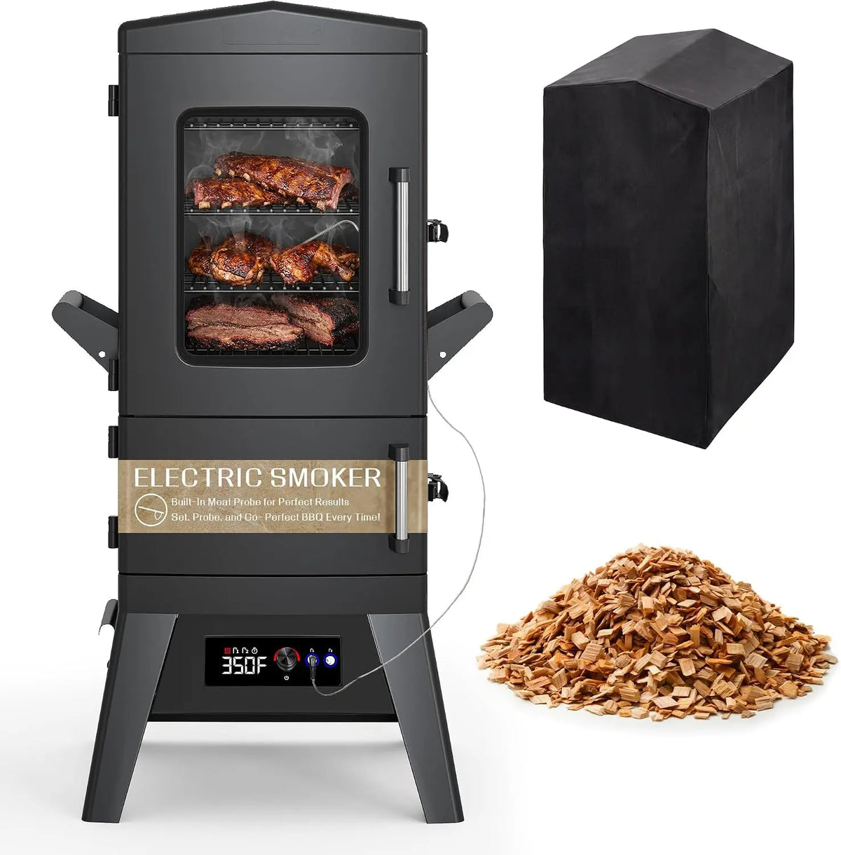40 Inch Electric Smoker with Digital Controls & Meat Thermometer, Vertical BBQ Smoker with 4 Smoking Racks, 633 Sq In Outdoor Smoker for Ribs