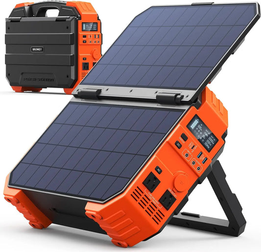 BROWEY 1600W 3200W Peak Portable Power Station with Built-in Solar Panel