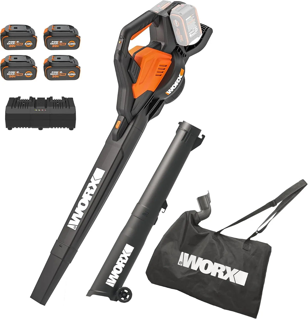 WORX 40V 3-in-1 Cordless Leaf Blower/Leaf Vacuum/Leaf Mulcher, WG583.1, Brushless Motor, 2-Speed Control