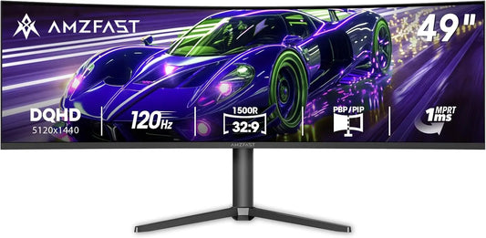 Amzfast 49 Inch Curved Monitor 120Hz DQHD 5120x1440 Ultrawide Gaming Monitor, 120% sRGB, 1500R, 1ms MPRT, HDR, HDMI 2.0/DP 1.4, VESA 75x75, AMZG49C7U