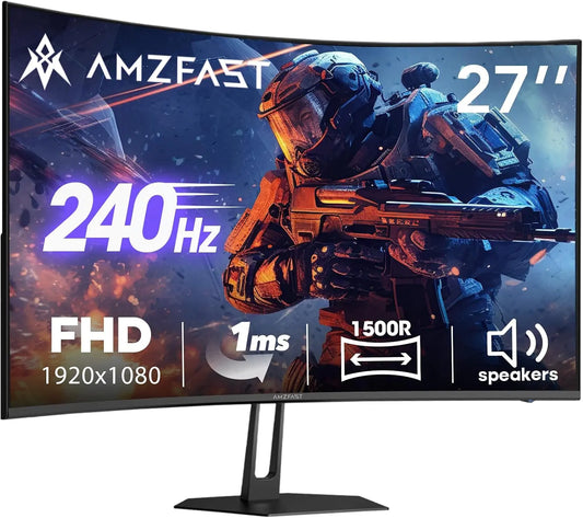 Amzfast 27 Inch 240Hz Curved Monitor, FHD 1080p Gaming Monitor, MPRT 1ms, 130% sRGB, 4000:1, 1500R, HDMI 2.0&DP 1.4, 12 Months Warranty, AMZG27C1 Pro