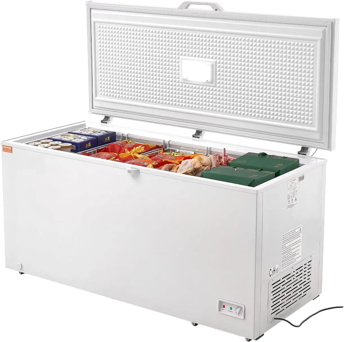 VEVOR Chest Freezer, 17.2 Cu. Ft. Large Deep Freezer with 4 Removable Baskets, LED Lighting, Locking Lid, 6 Wheels, Adjustable Temperature