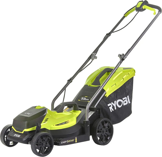 Ryobi 5133004306 RLM18X33B40 Lawn Mower Width 33 cm, Adjustable Cutting Height, with 35 L Bag and Mulch Wedge, with Battery