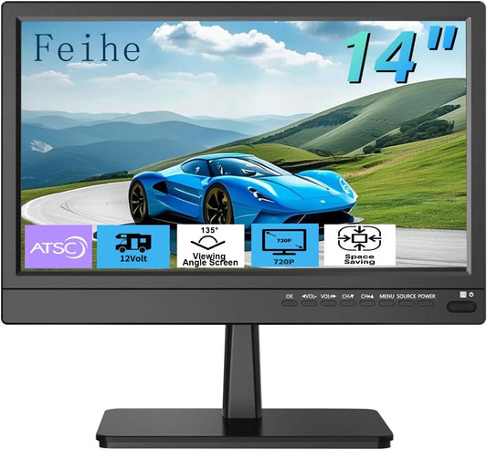 Feihe 14 Inch Small Kitchen TV, Digital ATSC Tuner, HDMI/USB/TF/Headphone Ports, Remote Control for Kitchen/Bedroom/RV