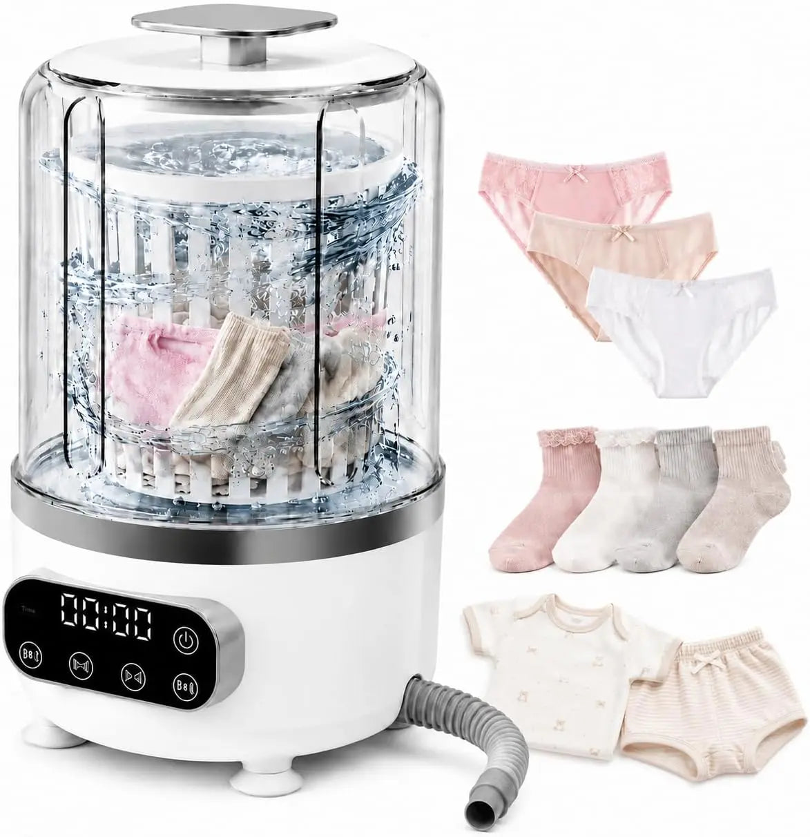 Portable Mini Washing Machine 2.5L with Spin Dryer and Blue Light, Timer