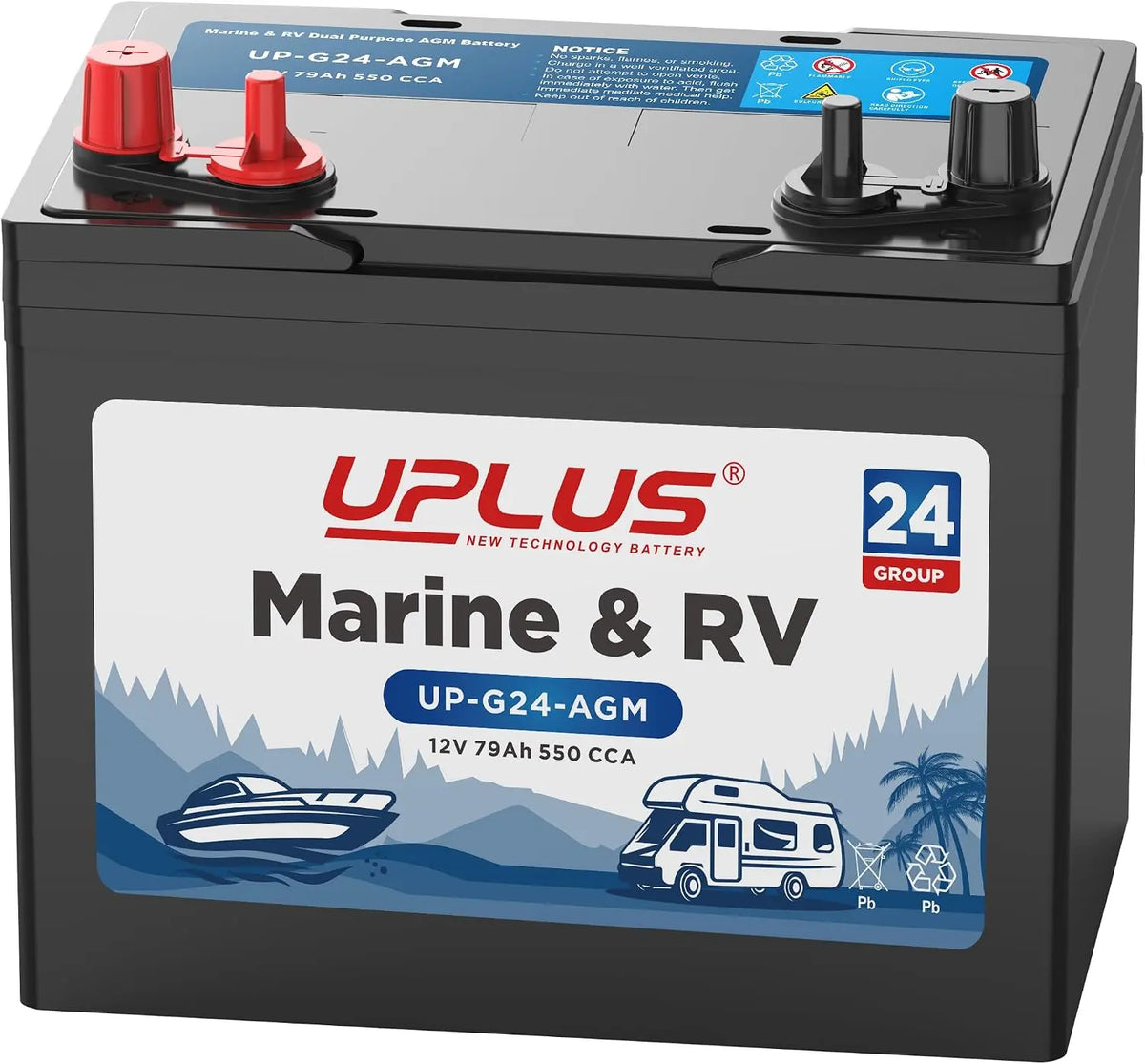 UPLUS 24M BCI Group Dual Purpose AGM Marine Battery 12V 79AH 550CCA