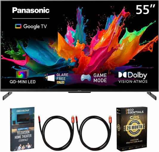 Panasonic 55 Inch W85C 4K QD-Mini LED Google TV 2026 TN-55W85CPS Bundle, LED Lighting, Bluetooth Connectivity