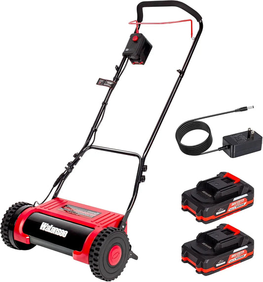 Walensee 16 Inch Cordless Electric Reel Lawn Mower, Battery Powered Push Mower
