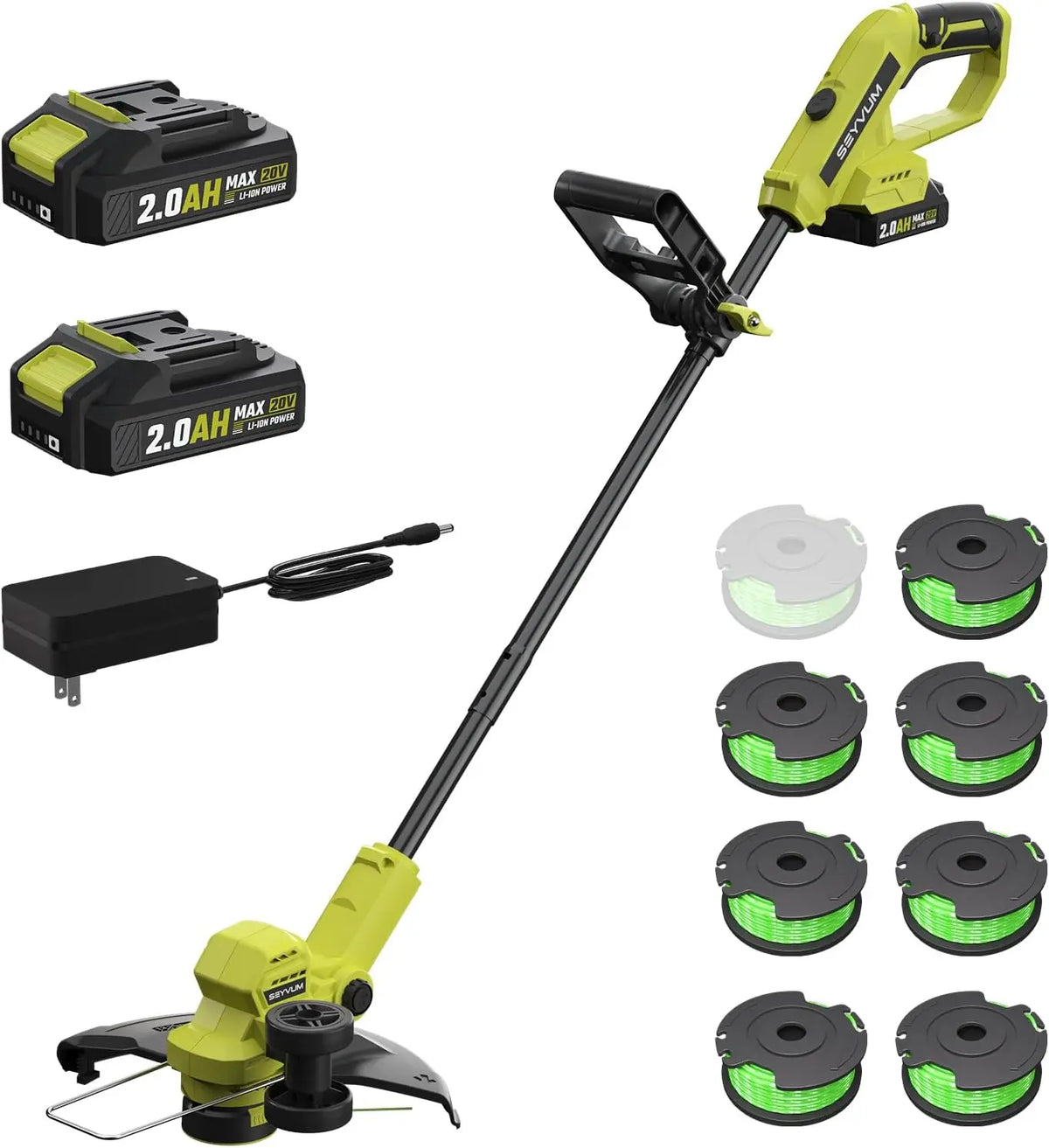 SEYVUM String Trimmer, 20V 12-inch Cordless Weed Wacker with Auto Line Feed, Fast Charger Included