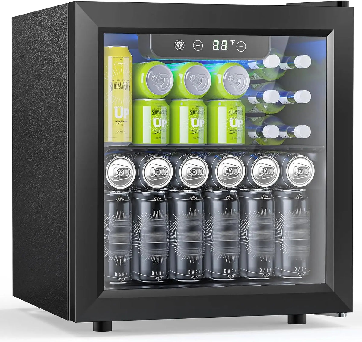 Electactic 50 Cans Beverage Refrigerator Cooler, 1.3 Cu. Ft. Mini Fridge Countertop Drink Cooler with Glass Door for Beer, Soda, Wine, Black