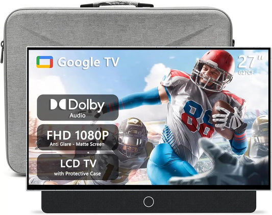 27 Inch Portable Smart TV with Protective Case, Dolby Audio, HDR10,FHD Ourdoor TV, Remote Control, Bluetooth Connectivity