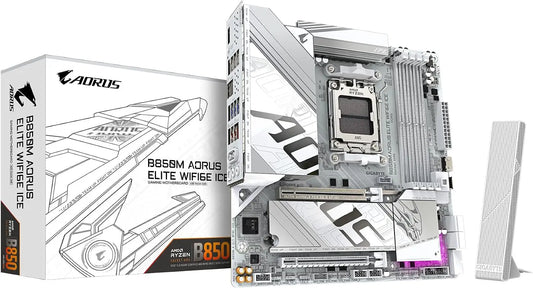 GIGABYTE B850M AORUS Elite WIFI6E ICE AMD AM5 mATX Motherboard, Support AMD Ryzen 9000/8000/7000 Series, DDR5, 12+2+2 Power Phase, 2X M.2, PCIe 5.0