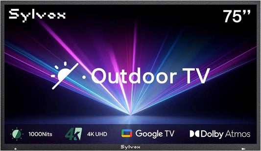 SYLVOX New 75 Inch Outdoor TV, Anti-Glare 4K UHD HDR10, Dolby Atmos, Google TV, Wi-Fi Connectivity