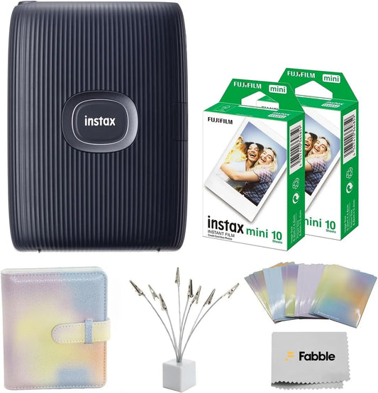 Fujifilm INSTAX Mini Link 2 Smartphone Printer Bundle with Instax Mini Twin Pack Film 20 Sheets, Photo Album, Sticker Frames & Bouquet Holder