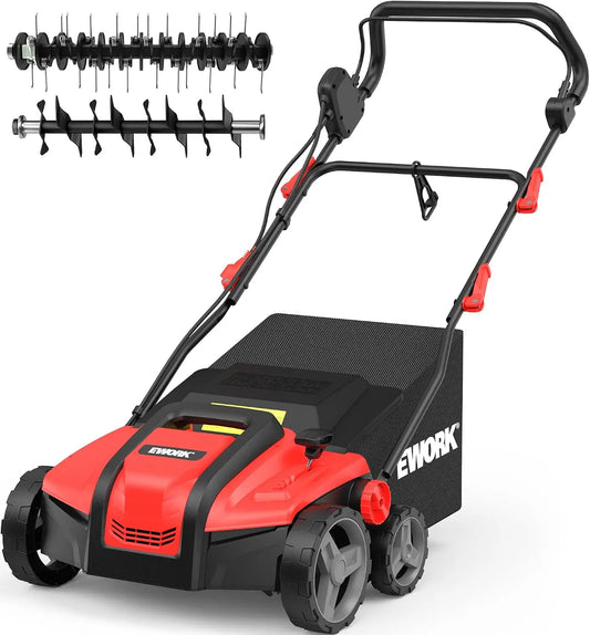 EWORK 17-Inch Electric Dethatcher and Scarifier 15-Amp with Collection Bag