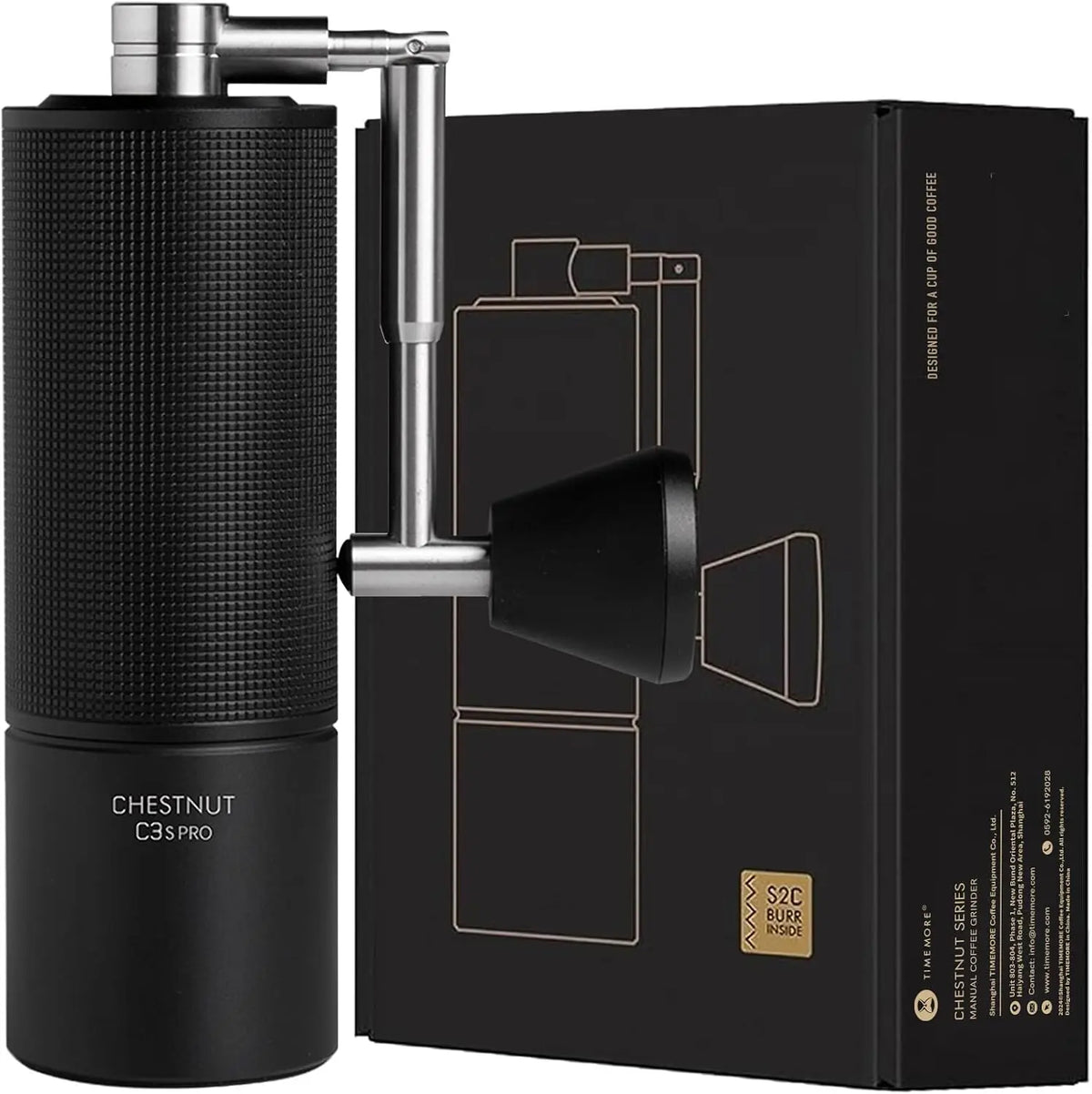 TIMEMORE Chestnut C3S Pro Manual Coffee Grinder, Stainless Steel S2C Conical Burr Coffee Grinder, Hand Coffee Grinder with Foldable Handle, Black