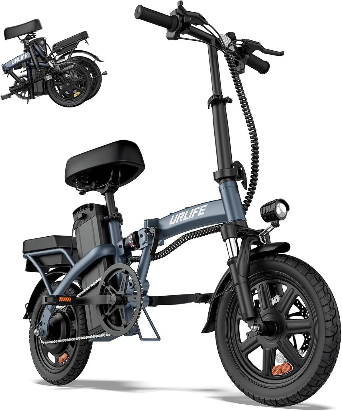 URLIFE Folding Electric Bike for Adults, 14 Inch Portable ebikes, 20-40 Mile Long Range Commuter Bike, 500W Peak Motor, 20MPH