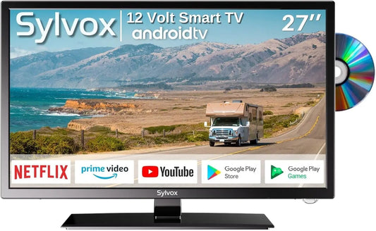 SYLVOX 27'' 12V RV TV, Google TV, Built-in DVD, 1080P, 9-32V Wide Voltage, Bluetooth Connectivity, Wi-Fi Connectivity