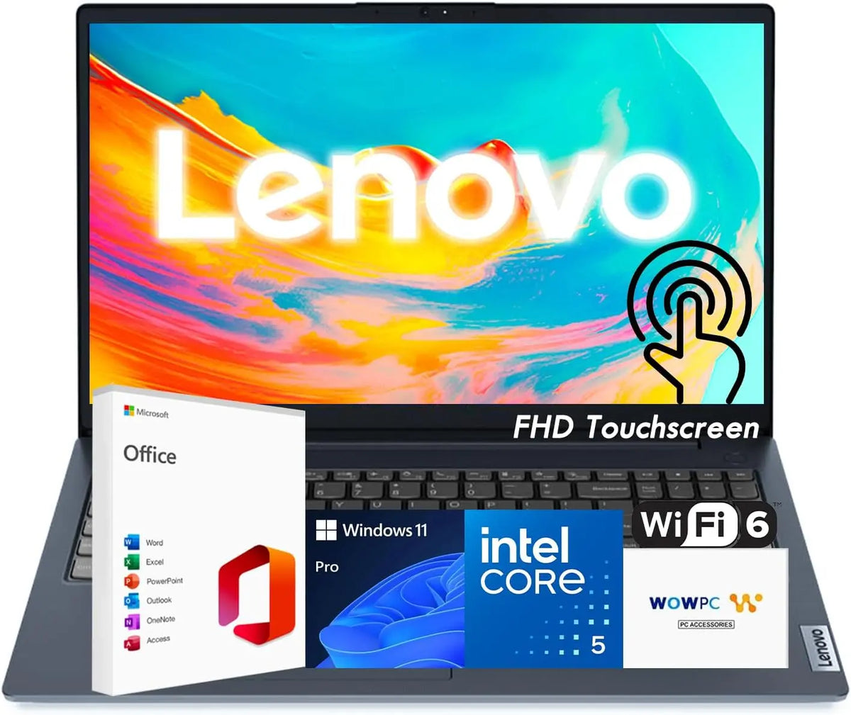 Lenovo IdeaPad Business Laptop, 15.6 Inch FHD Touchscreen Display, Intel 13th 10-Core i5 CPU Up to 4.6 GHz, 16GB RAM, 1TB SSD, Wi-Fi 6, WOWPC USB