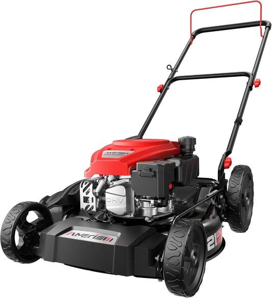 AMERISUN 21′′Gas Lawn Mower, 140cc Engine, 2-in-1 Mulching & Side Discharge, 6-Position Height Adjustment, Foldable Handles for Lawn, Yard