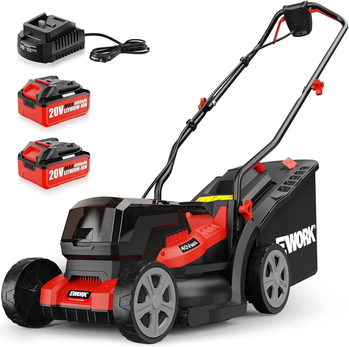 EWORK 14-Inch 40V Cordless Lawn Mower with 2x4.0Ah Batteries & Fast Charger