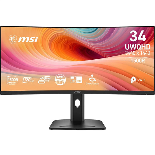 msi PRO MP341CQPHG E12 34 Inch VA 3440x1440 UWQHD Computer Monitor, 120Hz, Adaptive-Sync, HDMI, DisplayPort, Type C, VESA, Speaker, 1ms, Black