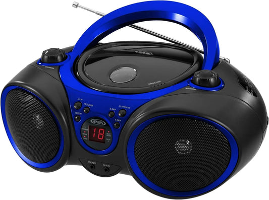 Jensen CD-490 Classic Boom Box Portable CD Player Home Audio Radio AM-FM, Stereo Speakers, Aux Line-in, Headphone Jack, Blue, Limited Edition Color