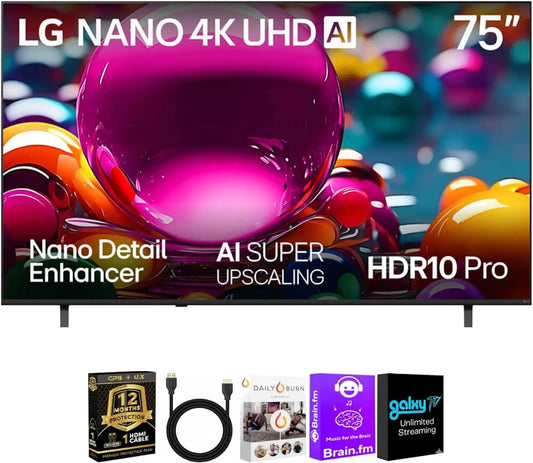 LG 75-Inch NU85 Series 4K Nano UHD AI Smart webOS TV Bundle, Remote Control, Bluetooth Connectivity