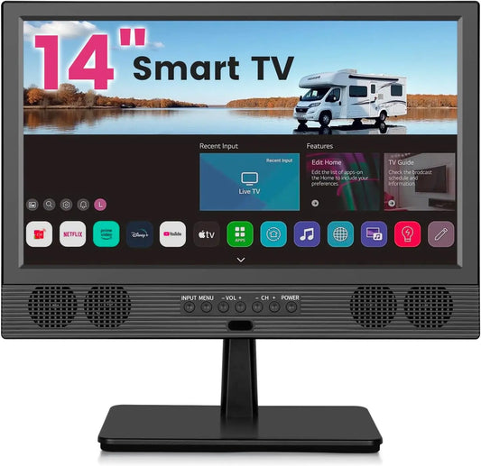 othoig 14 Inch Small Smart TV HD LED, Small Portable Smart TV with Built-in APP, Digital ATSC Tuner, HDMI/USB/AV Inputs, Bedroom, RV, Camper