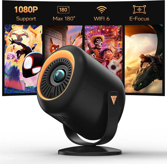 Projector with Wifi and Bluetooth Native 1080P, 4K Supported, USB, Type‑C, Compatible with Smartphone/ Tablet/ Laptop/ TV Stick/ PS5 for Gaming