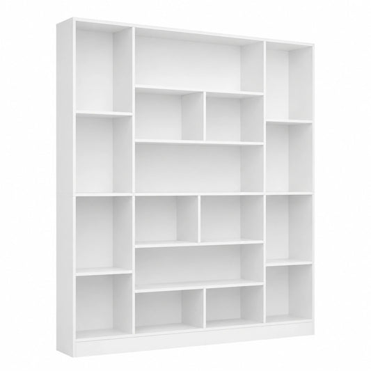 Bibliothèque, avec rangement, avec étagères, 24,3 x 150 x 190,4 cm, coloris blanc, pour le salon ou le bureau