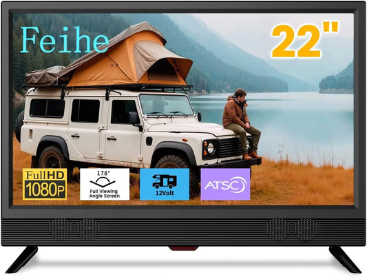 22 Inch TV, 1080p LED Widescreen HDTV with Digital ATSC Tuners, Flat Screen TV with HDMI/VGA/RCA/USB for Kitchen, RV, Bedroom, Remote Control