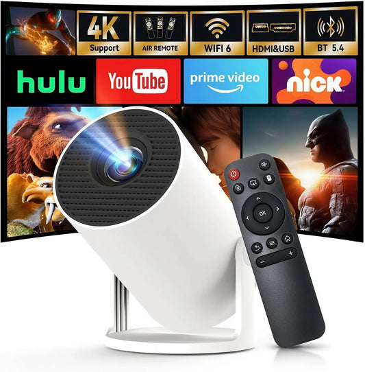 [Built-in Apps & 2026 ] Mini Projector with Wi-Fi 6 & Bluetooth 5.4, 1080P 4K Support Full HD, LED Lighting