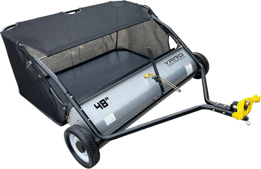 Yard Commander, 48-Inch Tow-Behind Lawn Sweeper, 10 Inch Nylon Brushes, Universal Tractor/ATV Hitch, Never-Flat Wheels, Adjustable Height