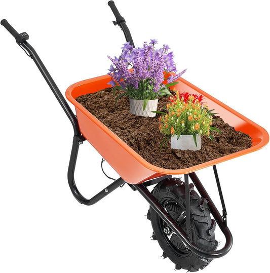 VEVOR Electric Wheelbarrow Cart, 500W Powered Utility Garden Wagon Dump Cart, One Wheel Barrow Yard Cart & Wagons for Lawn Farm