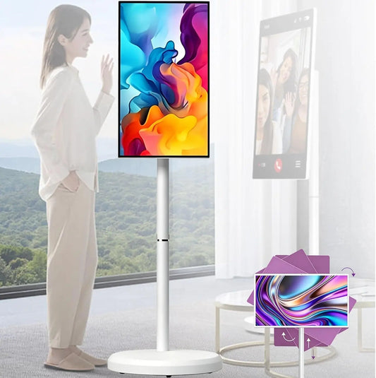 21.5 Inch/24 Inch/27 Inch/32 Inch Portable Smart TV with Android 13,Built-in Wheels for Rollable Mobility, Removable 4K Camera, Gaming 21.5 Inch