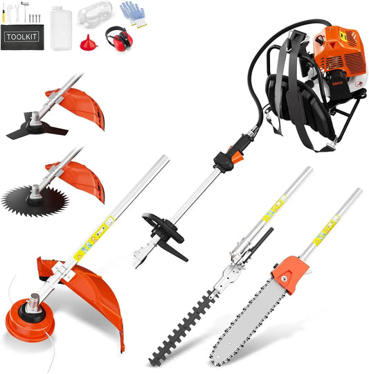 52cc 6-in-1 Gas Powered Hedge Trimmer, String Trimmer & Pole Saw