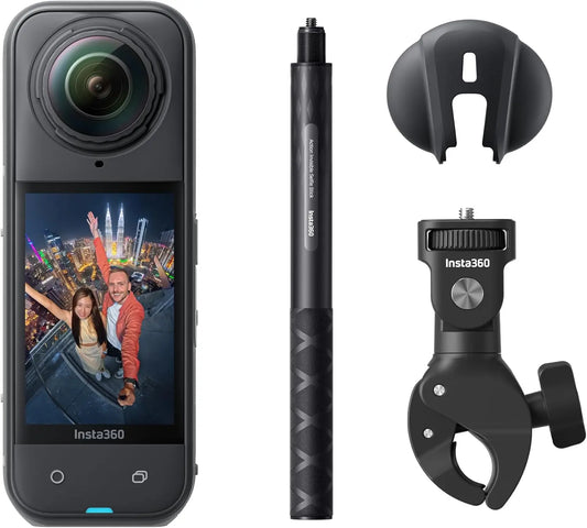 Insta360 X5 Motorcycle Bundle, Waterproof 8K 360° Action Camera, Rugged & Replaceable Lens, 3-Hour Battery, Clear Audio, Stabilization