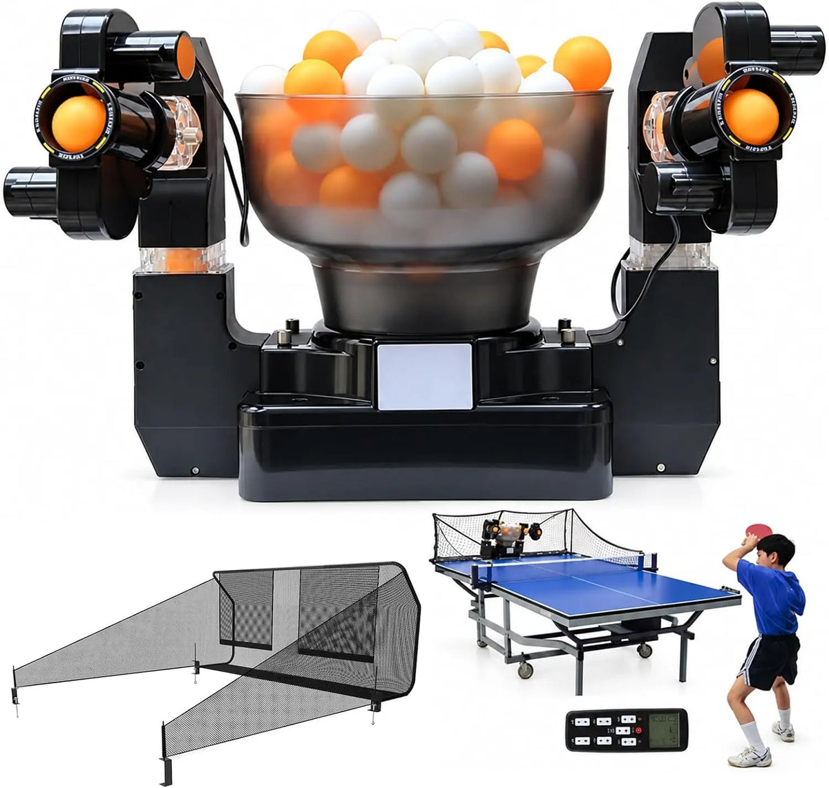 Dual-Head Table Tennis Robot, with Catch Net & Remote Control