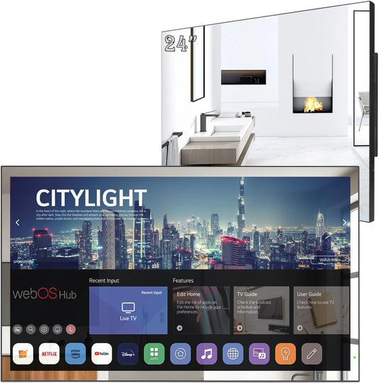 Soulaca 24 Inch Smart Mirror TV for Bathroom Waterproof webOS Television WiFi Bluetooth Voice Control, Hidden Mirror Screen for Luxury Bathroom, Hotel