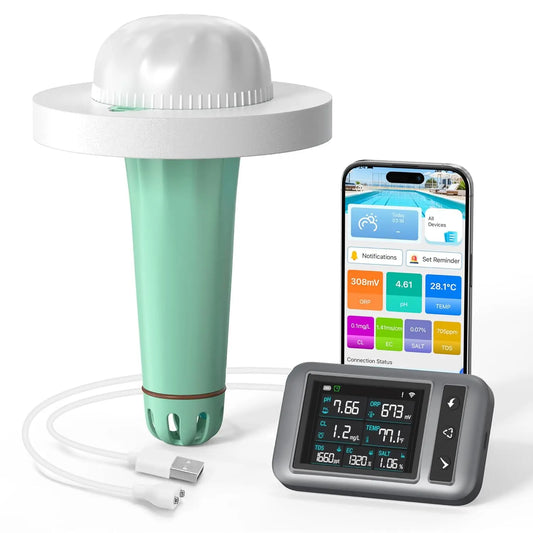 7-in-1 Smart Pool Water Tester with APP, Digital Pool Tester for Swimming Pool & Spa, Measures pH, Chlorine, ORP, TDS, EC, Salinity & Temp, Hot Tubs.