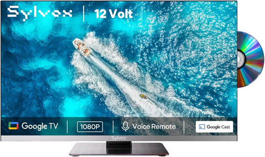 SYLVOX 12 Volt TV, 22 Inch Smart Television with DVD Player Built in, 1080P Google OS ATSC NTSC WiFi Bluetooth HDMI USB, AC/DC Powered