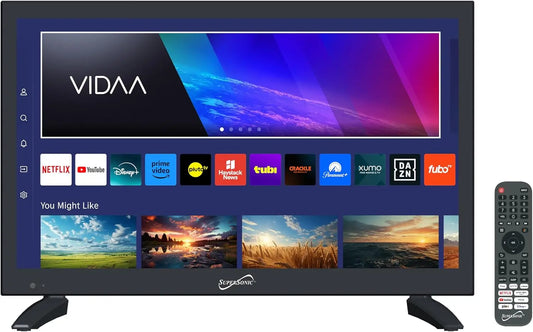 Supersonic SC-1920VTV 18.5 Inch Smart AC/DC LED TV, Powered by VIDAA, 1080p, WiFi, Built-in Speakers, USB, 3X HDMI ARC, for Kitchen, RV, Boat, Truck